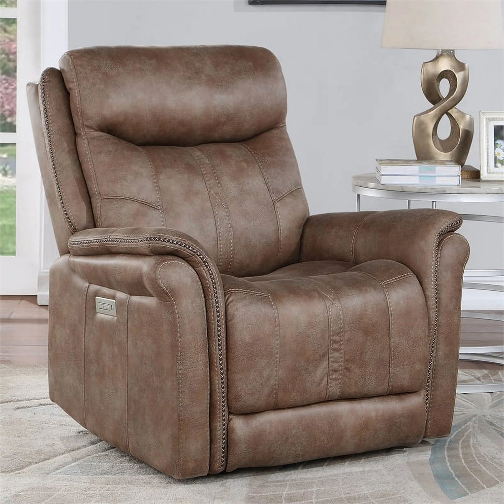 Camel Brown Polyester Faux Suede Leather Power Recliner B724657