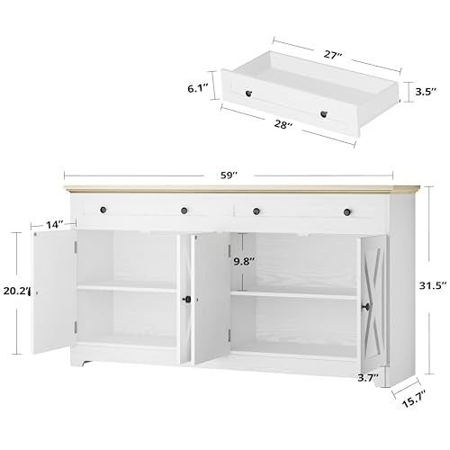 Natural Wood Buffet Cabinet with Drawers and Doors M320991