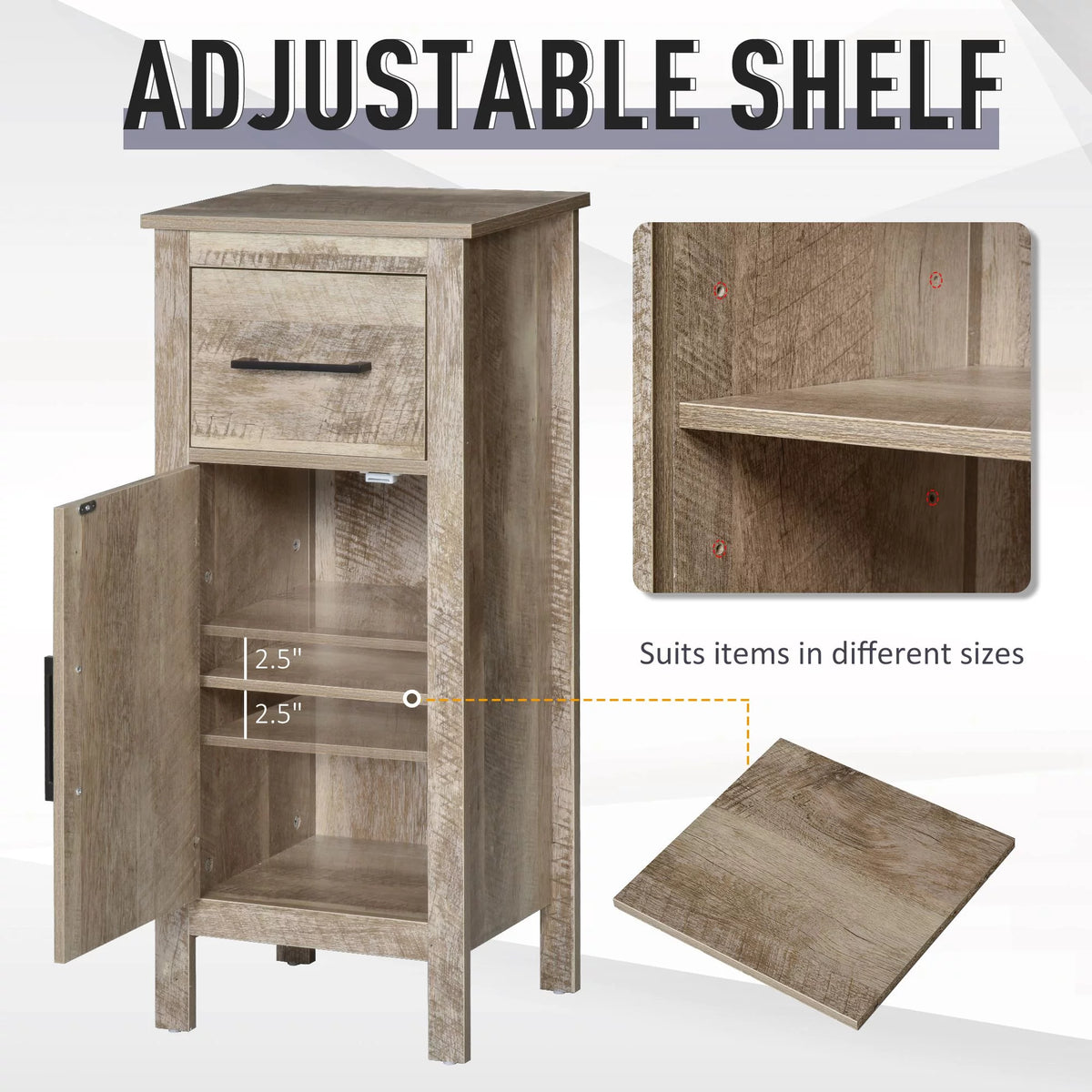 Bathroom Floor Cabinet with Drawer and Adjustable Shelf D53829