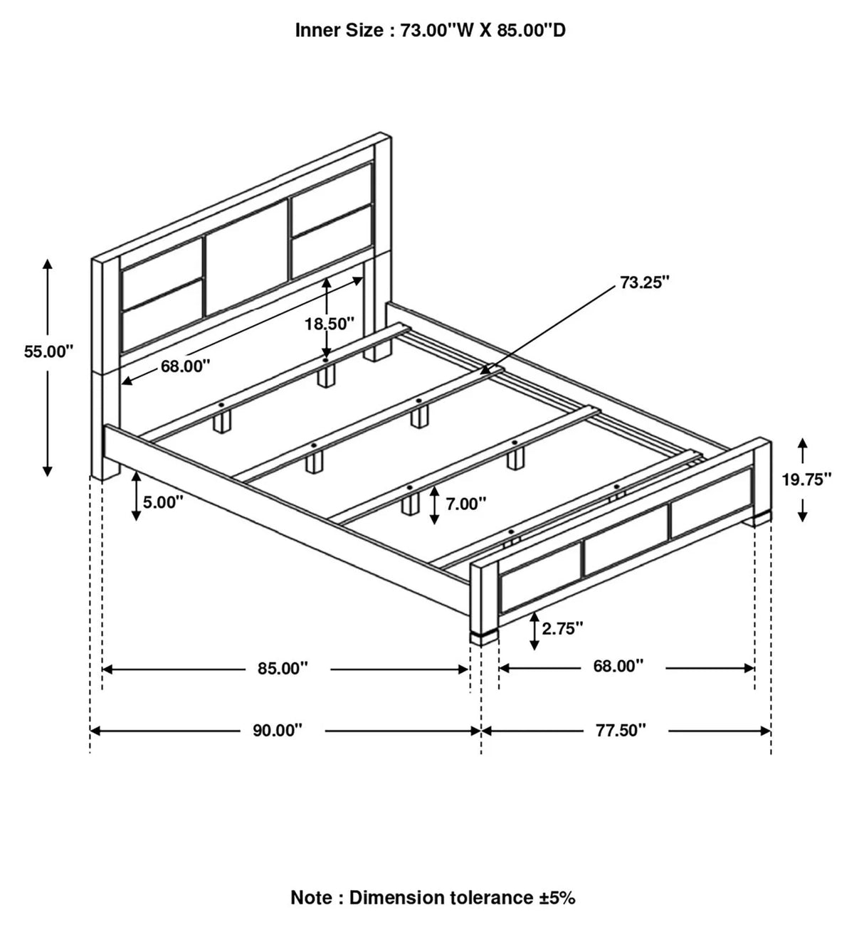 Dark Grey Rectangular Panel Bed J30190