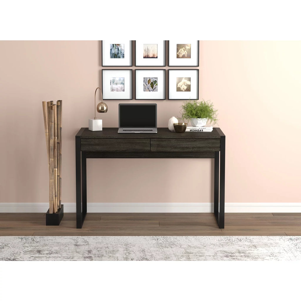 47"L 2-Drawers Black Metal Computer Desk F849
