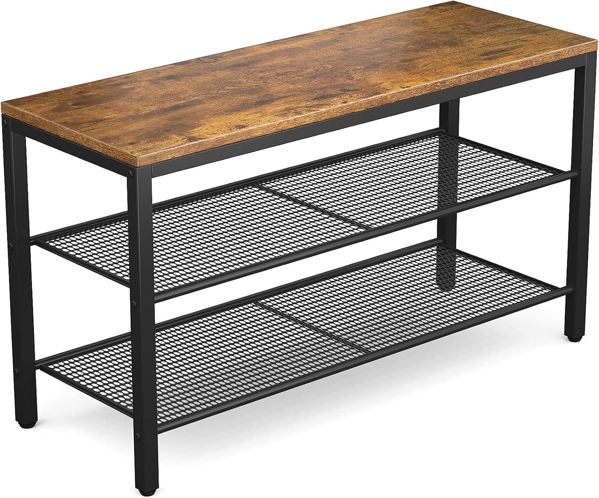 Rustic Brown 3 Tier Shoe Rack Bench with Storage Shelves V292050