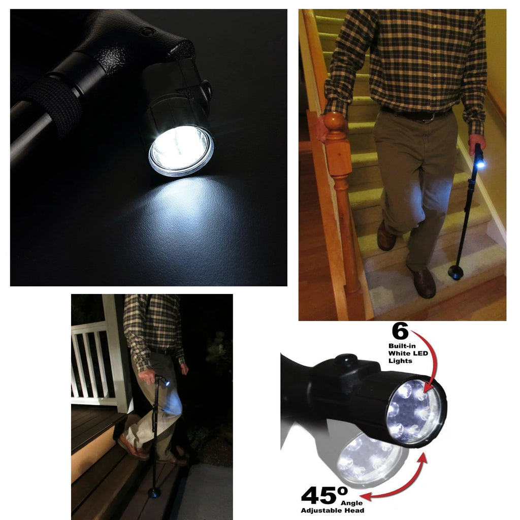 Folding Adjustable Cane with LED Light and Cushion T Handle C84639