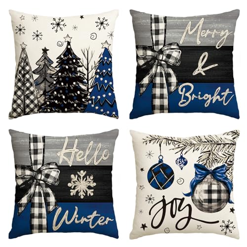 Merry Christmas Throw Pillow Covers 18 x 18 Inch Set of 4 W73310