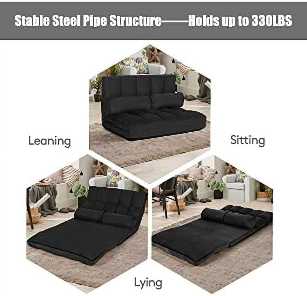 6-Position Foldable Suede Floor Sofa Bed with 2 Pillows (Brown) O54834