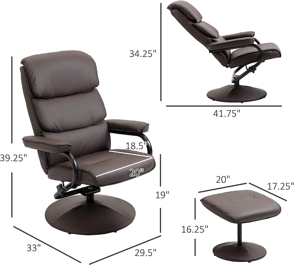 Brown PU Leather Swivel Recliner Chair with Ottoman Z1279