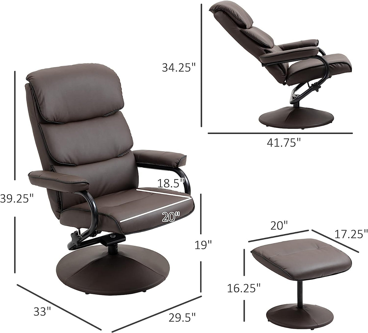 Brown PU Leather Swivel Recliner Chair with Ottoman Z1279