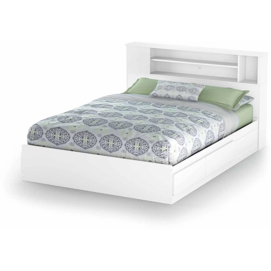 White Wood Full Queen Bookcase Headboard Q724404