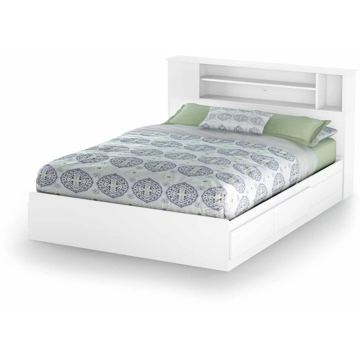 White Wood Full Queen Bookcase Headboard Q724404