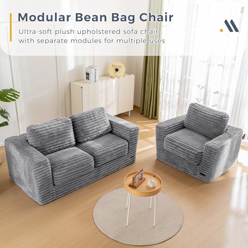 Grey Giant Bean Bag Chair with Pillows and Armrests E3863