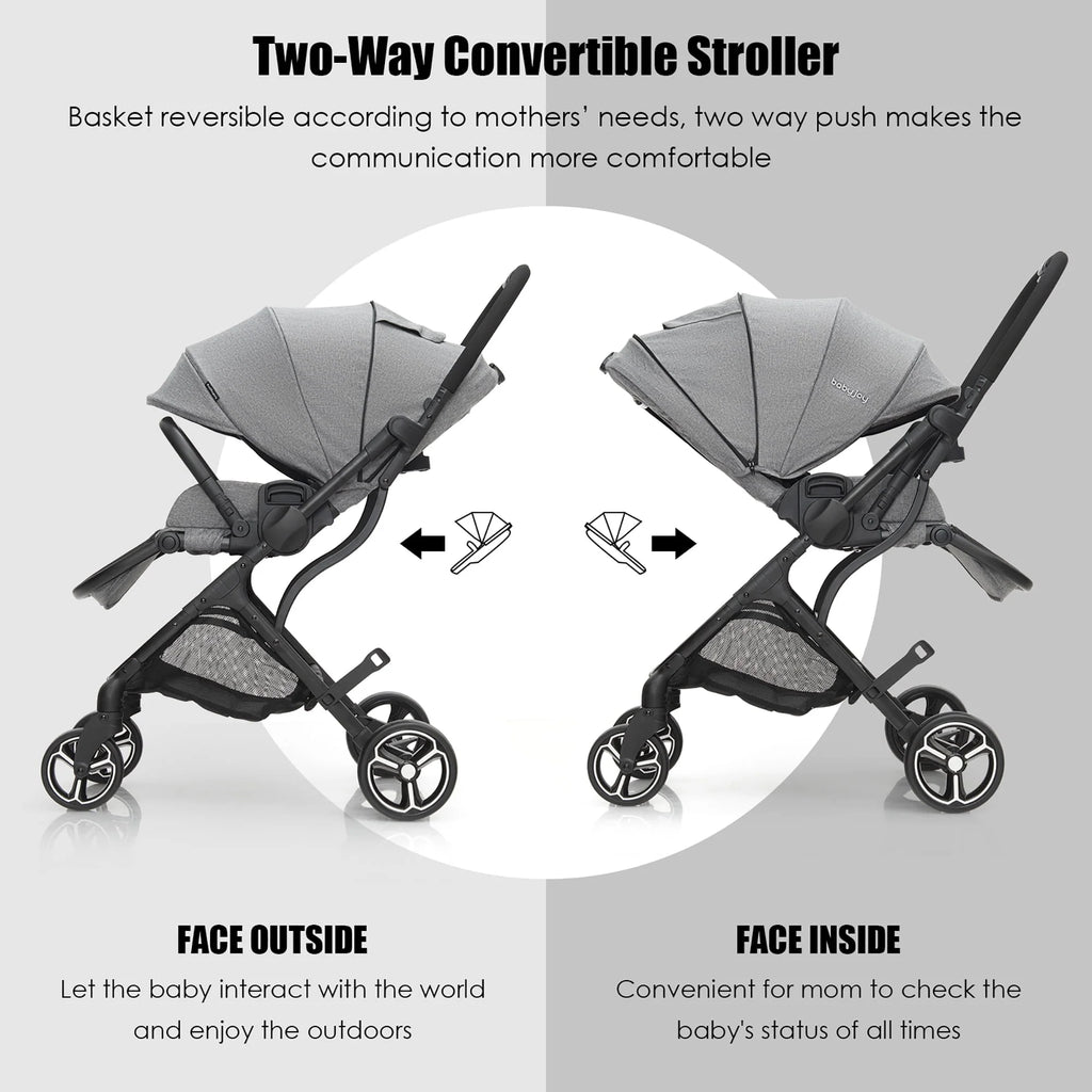 Foldable Baby Stroller with Reversible Reclining Seat Gray Q64213