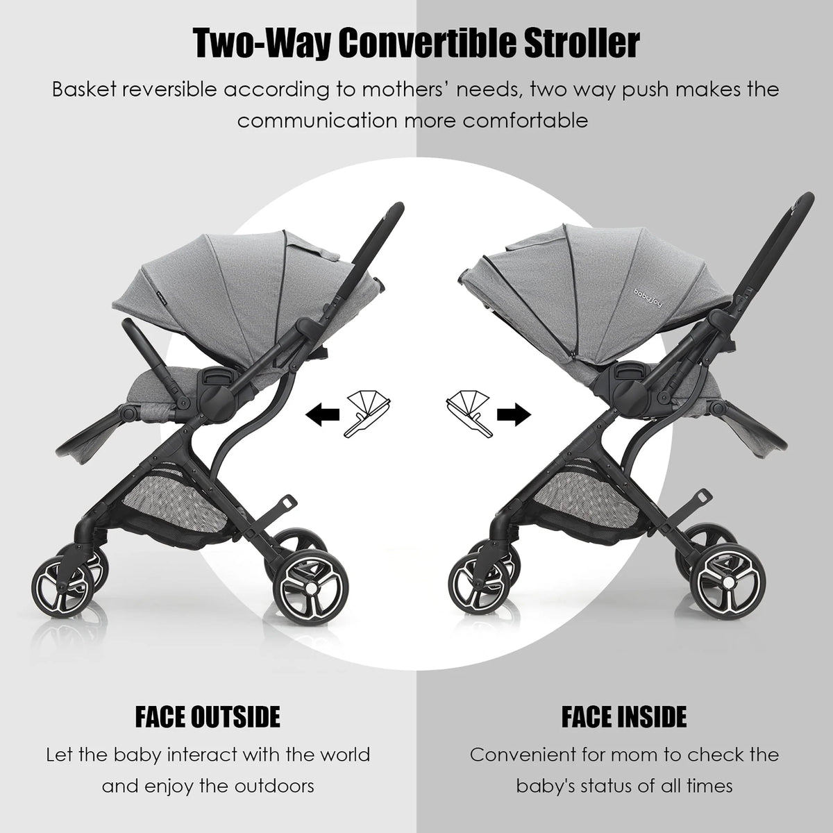 Foldable Baby Stroller with Reversible Reclining Seat Gray Q64213