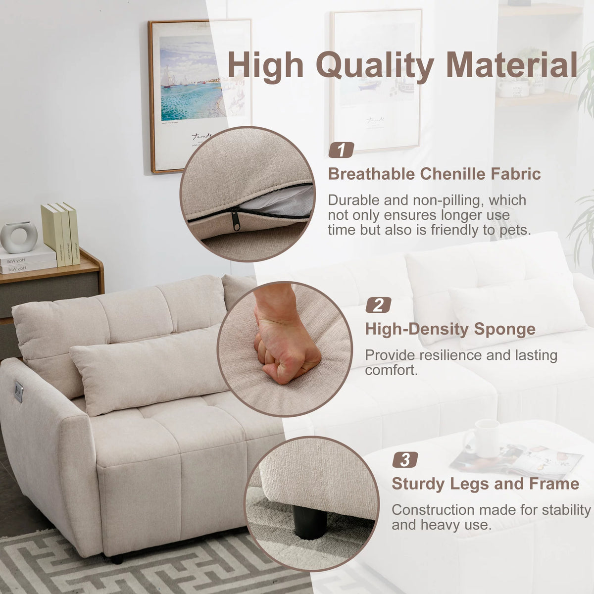 Beige Chenille L Shaped Sectional Sofa with Ottoman A770980