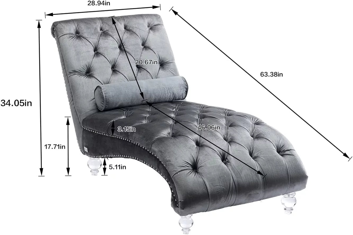 Gray Velvet Upholstered Chaise Lounge K165