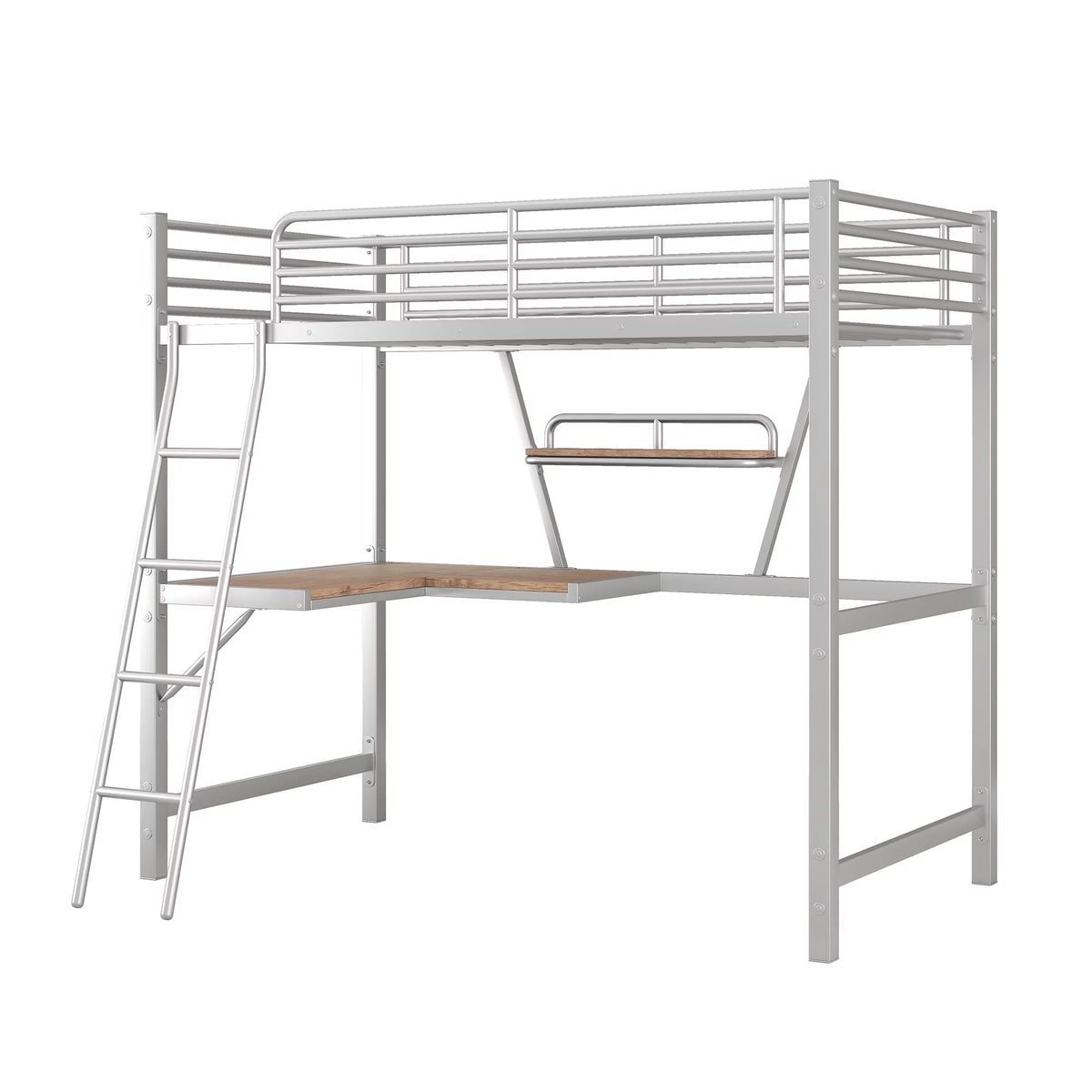 Twin Size Metal Loft Bed with Desk and Storage Shelf X305
