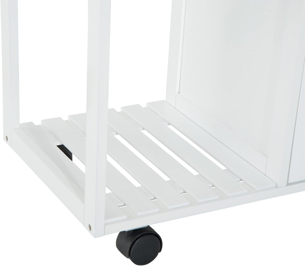 White Rolling Kitchen Trolley with Bamboo Top R6451