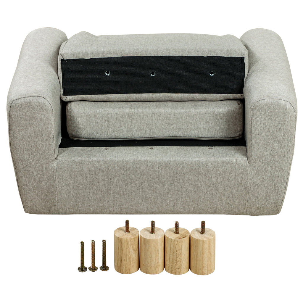 Grey Kids Sofa with Cat Ear Backrest and Wooden Legs T4514
