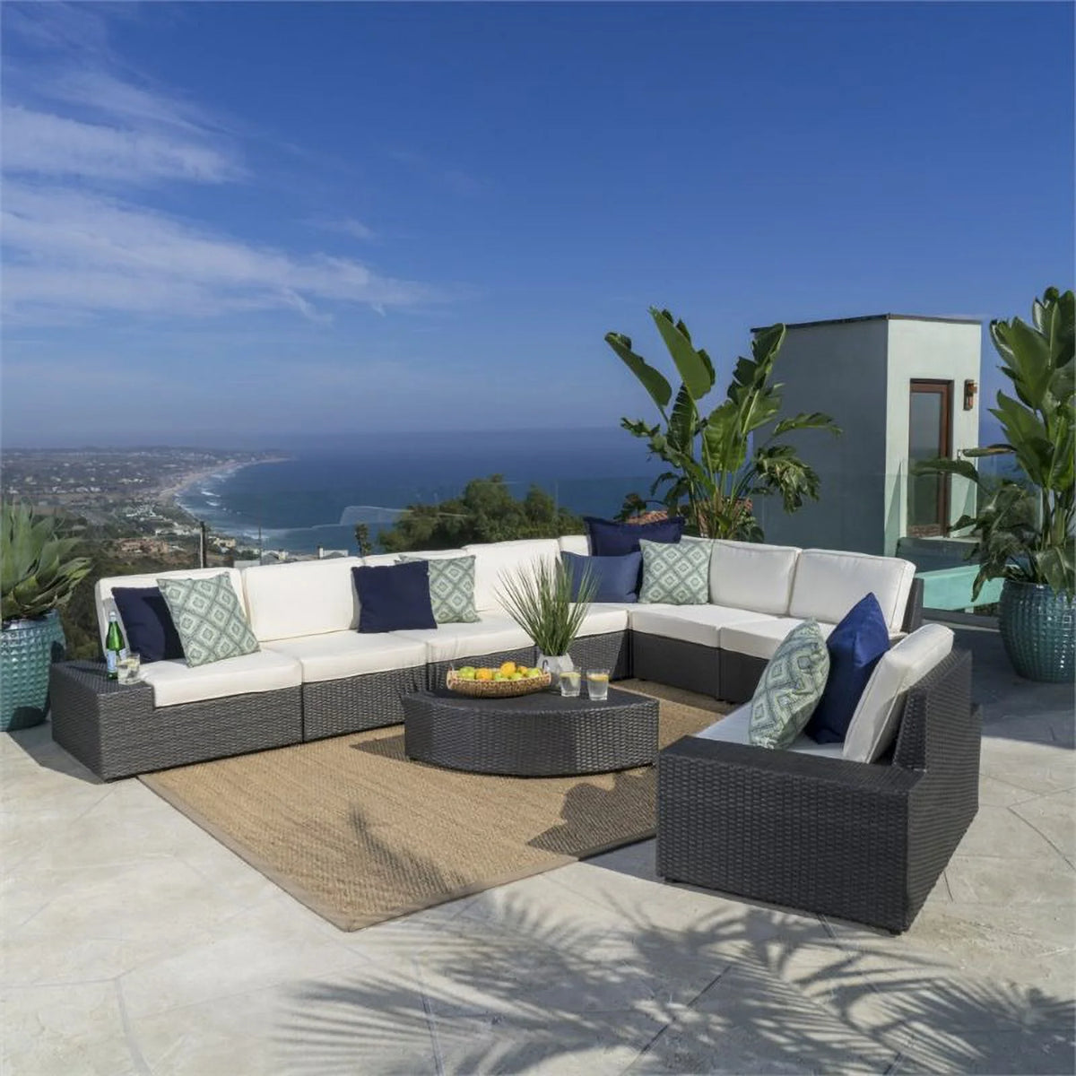 9-Piece Outdoor Wicker Metal Sectional Sofa Set Q93036