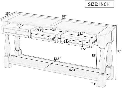 63" Long Console Table with Drawers Navy Blue F850062