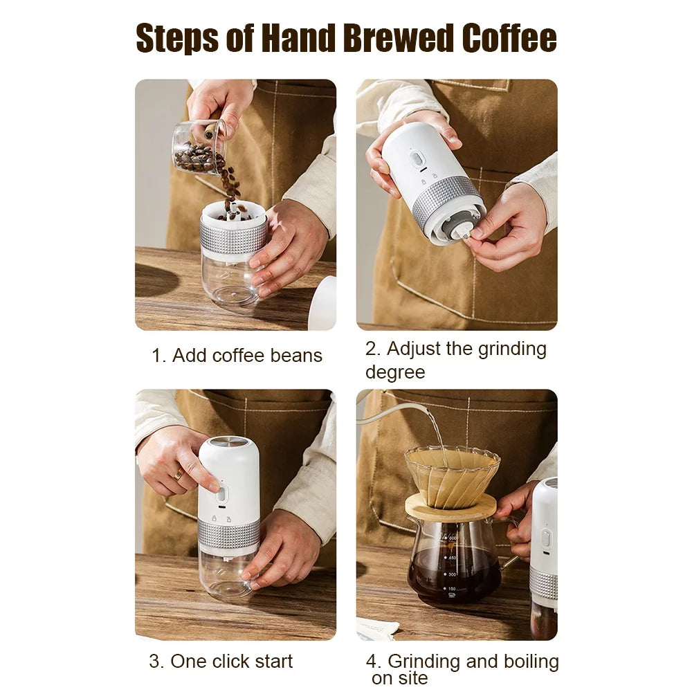 Portable Electric Burr Coffee Grinder 13W 200ml USB Rechargeable Adjustable Cordless J58464