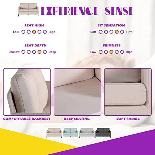 Fabric Modern Small Loveseat Sofa Couch 51" W Upholstered 2-Seater with Iron Legs F275447