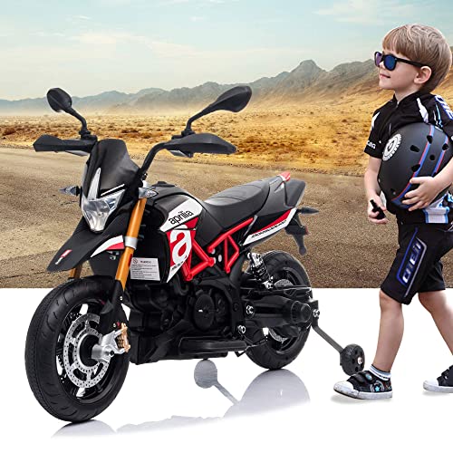 12V Kids Ride-On Motorcycle with Training Wheels, Spring Suspension, Lights, Music (Red) R7540