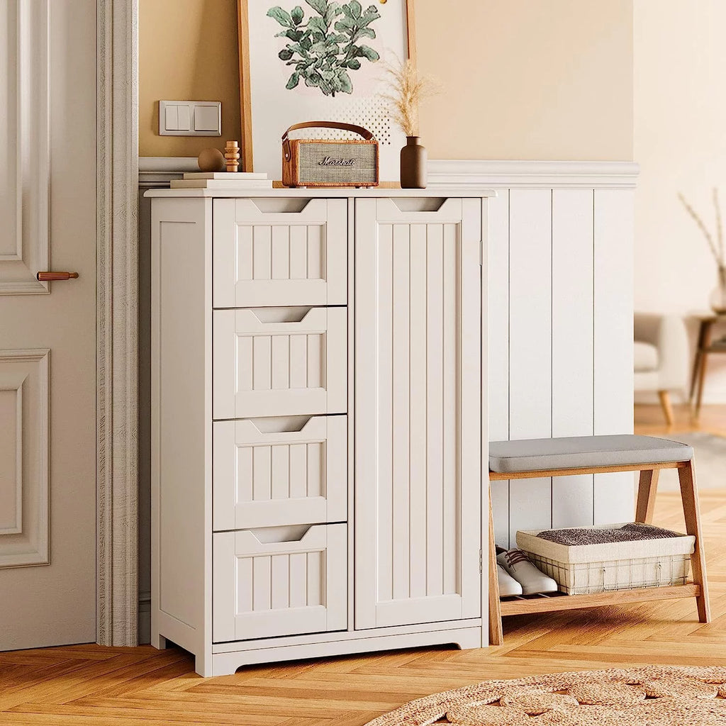 White 33" Wooden Storage Cabinet with 4 Drawers R33260