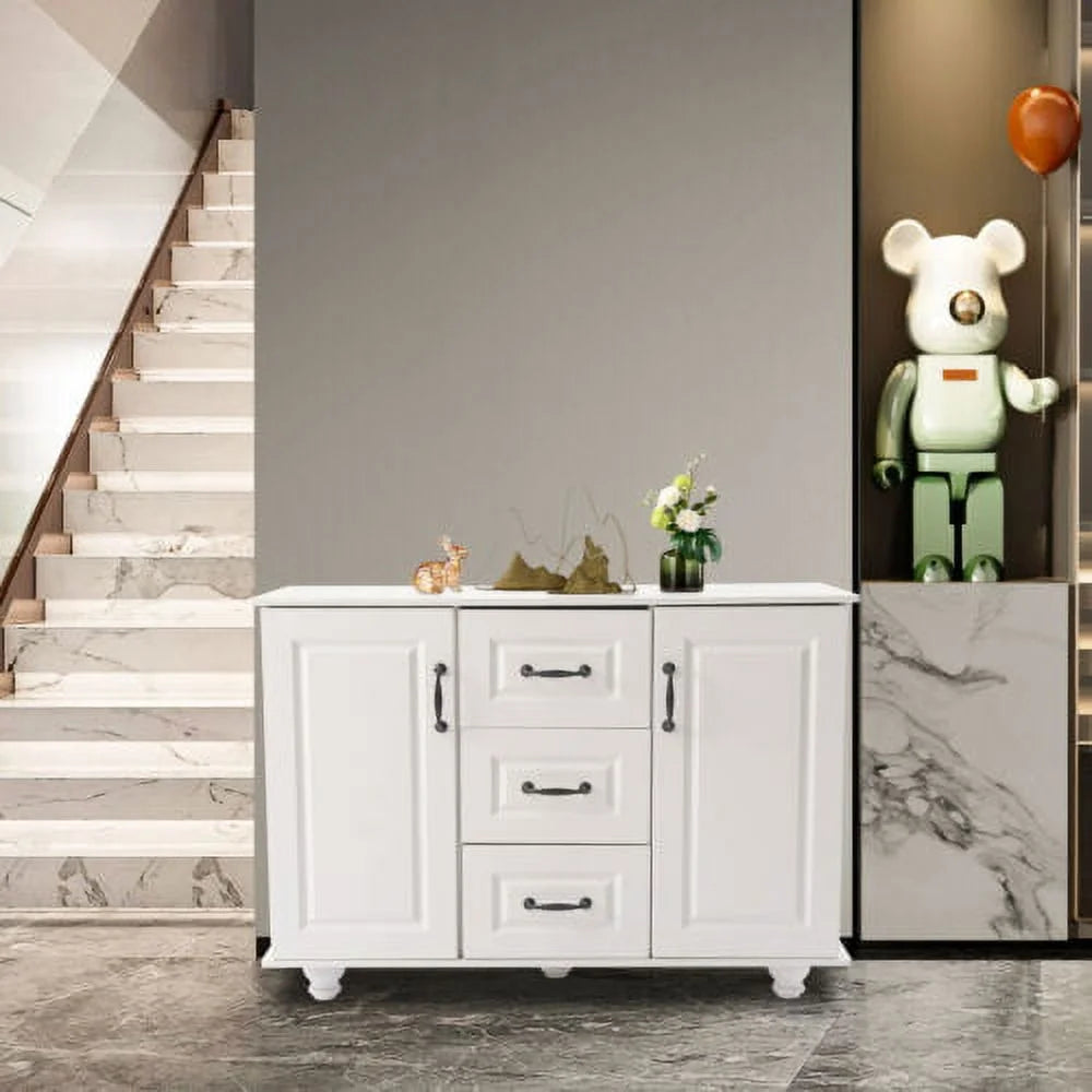 White Wooden 3 Drawer 2 Door Storage Cabinet M4595