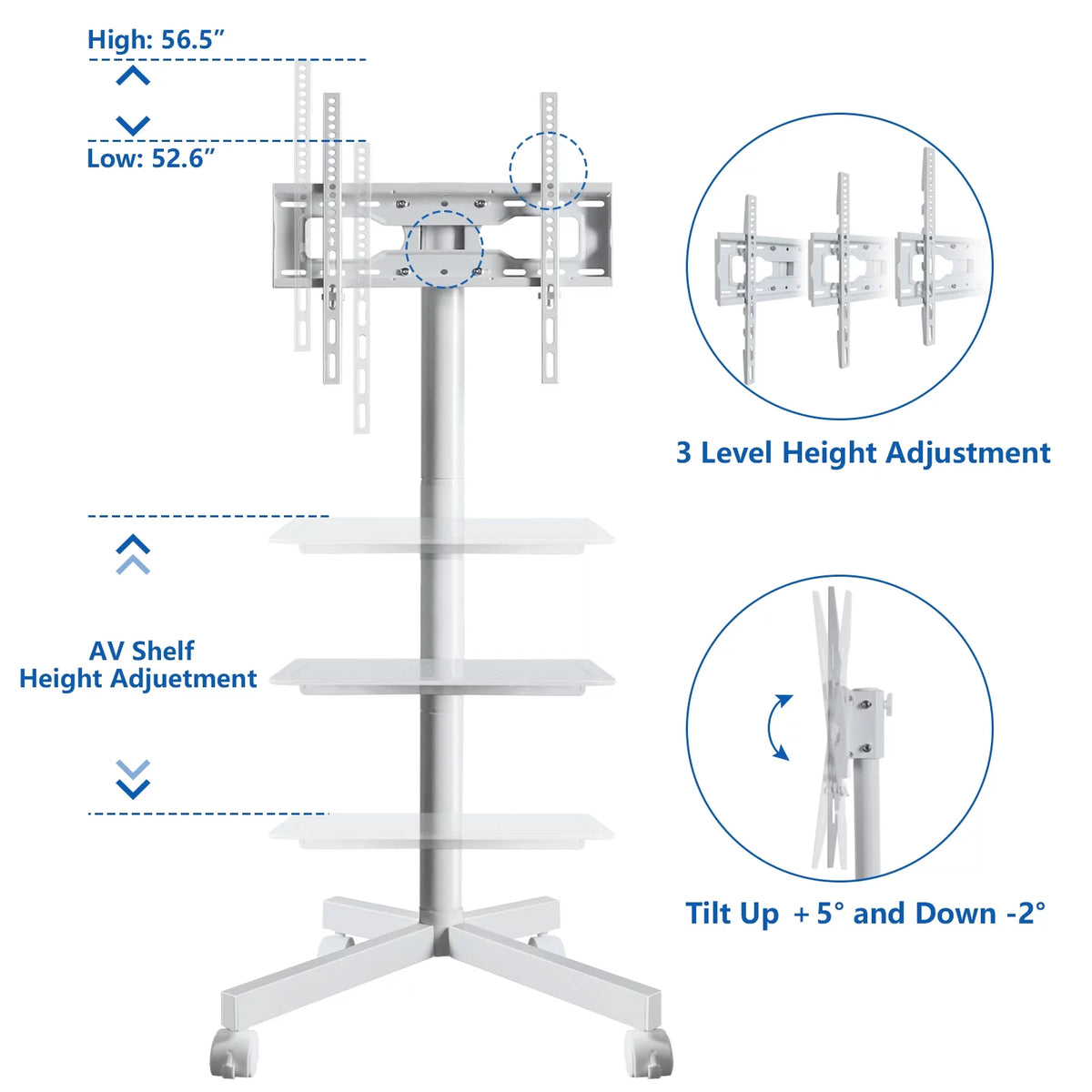 White TV Stand with Wheels J430