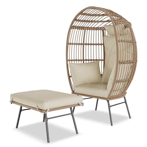 Oversized Grey Wicker Egg Chair with Ottoman C827