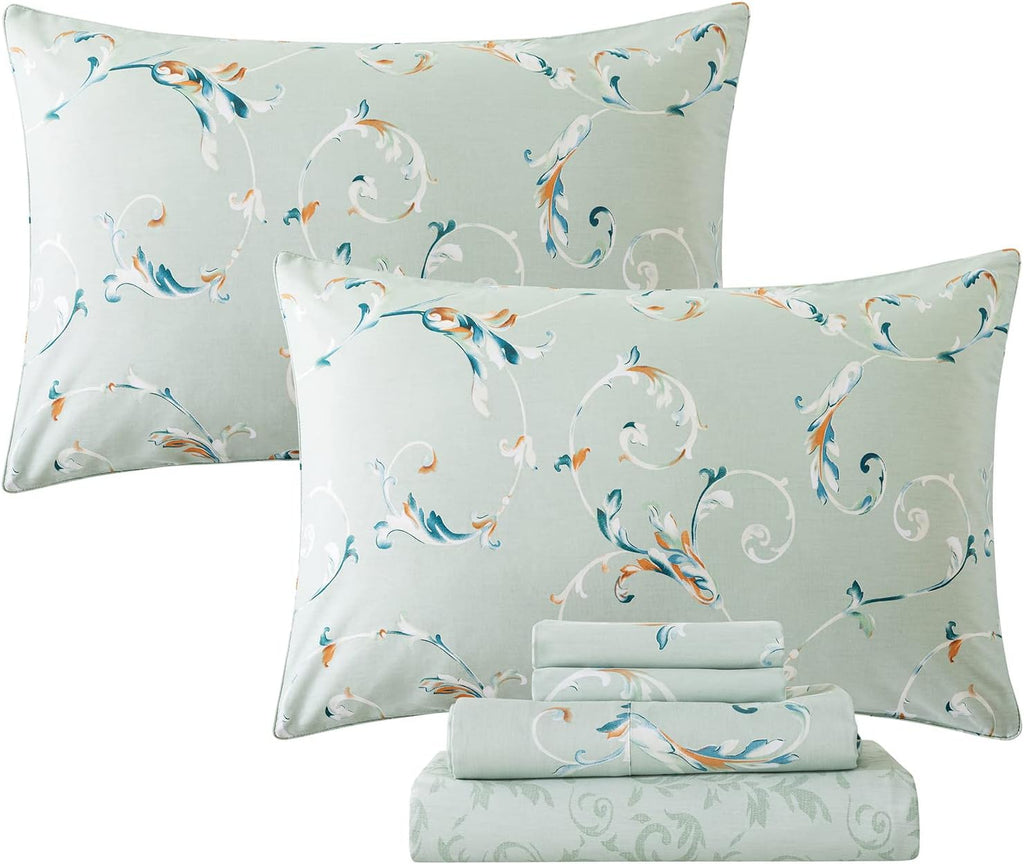 White Printed Cotton Bed Sheets, 4 Pcs, Full C42503