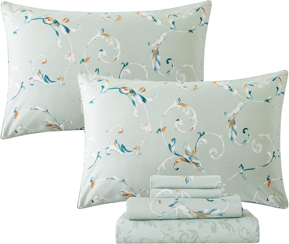 White Printed Cotton Bed Sheets, 4 Pcs, Full C42503