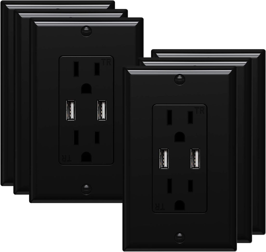 White 3.6A Dual USB Wall Outlet 6 Pack J737415