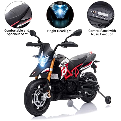 12V Kids Ride-On Motorcycle with Training Wheels, Spring Suspension, Lights, Music (Red) R7540