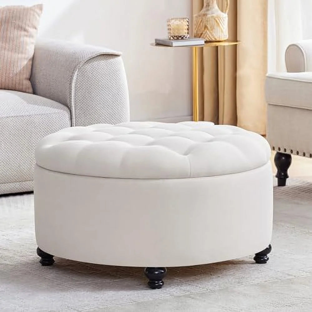 30-Inch Round Button Tufted Upholstered Ottoman with Removeable Top O654