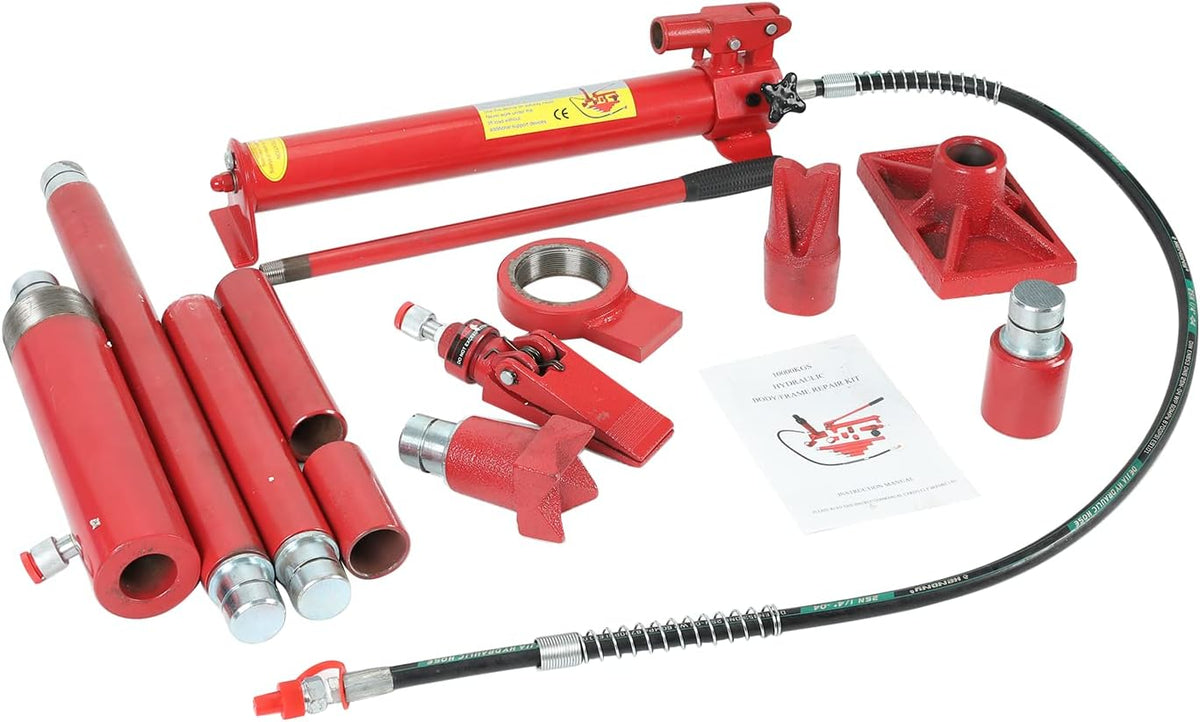 Red 20 Ton Porta Power Kit with 78.7 inch Oil Hose Hydraulic Ram O3465