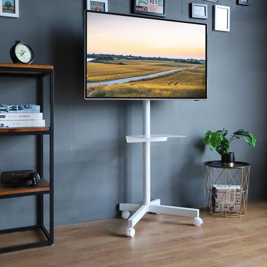 White TV Stand with Wheels J430