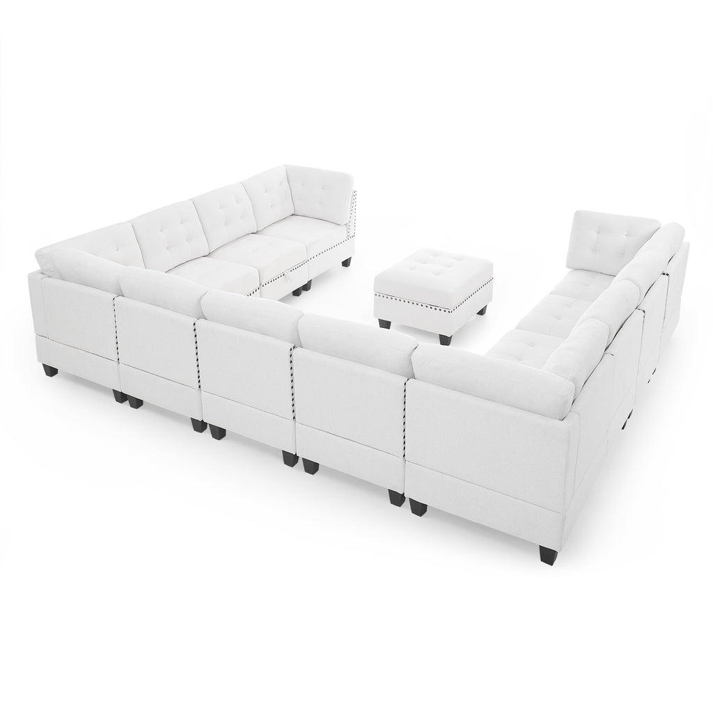 U Shape Modular Sectional Sofa with Seven Single Chair, Four Corner and One Ottoman, Ivory E702115