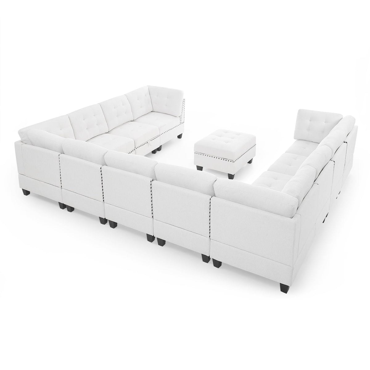 U Shape Modular Sectional Sofa with Seven Single Chair, Four Corner and One Ottoman, Ivory E702115