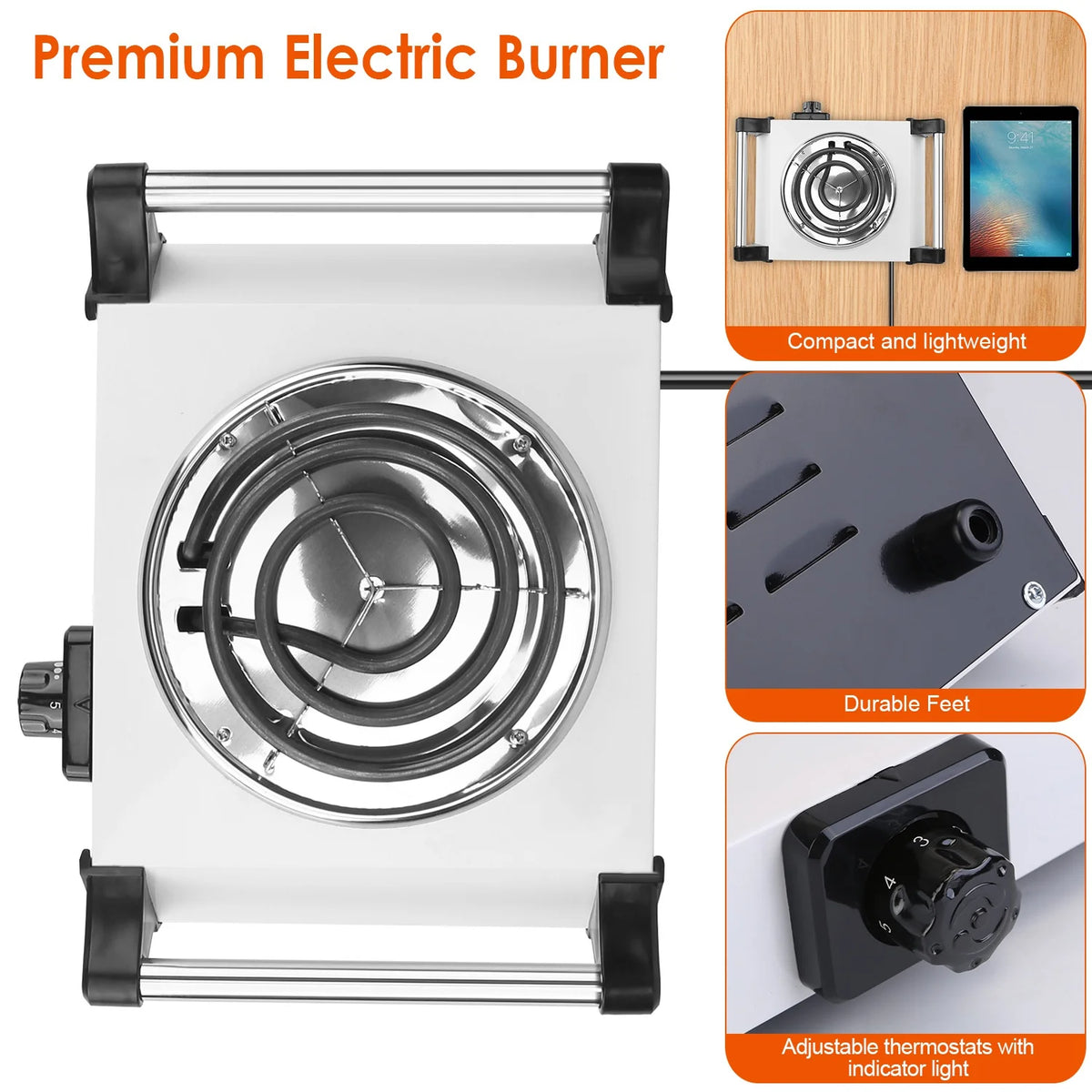 1000W Electric Single Burner Portable Hot Plate with 5 Temperature Adjustments V8926