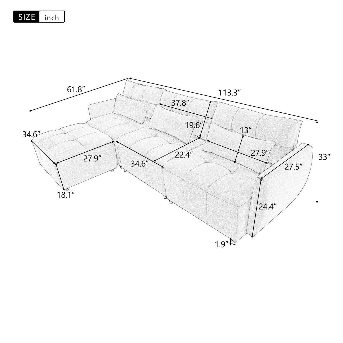 Beige Chenille L Shaped Sectional Sofa with Ottoman A770980