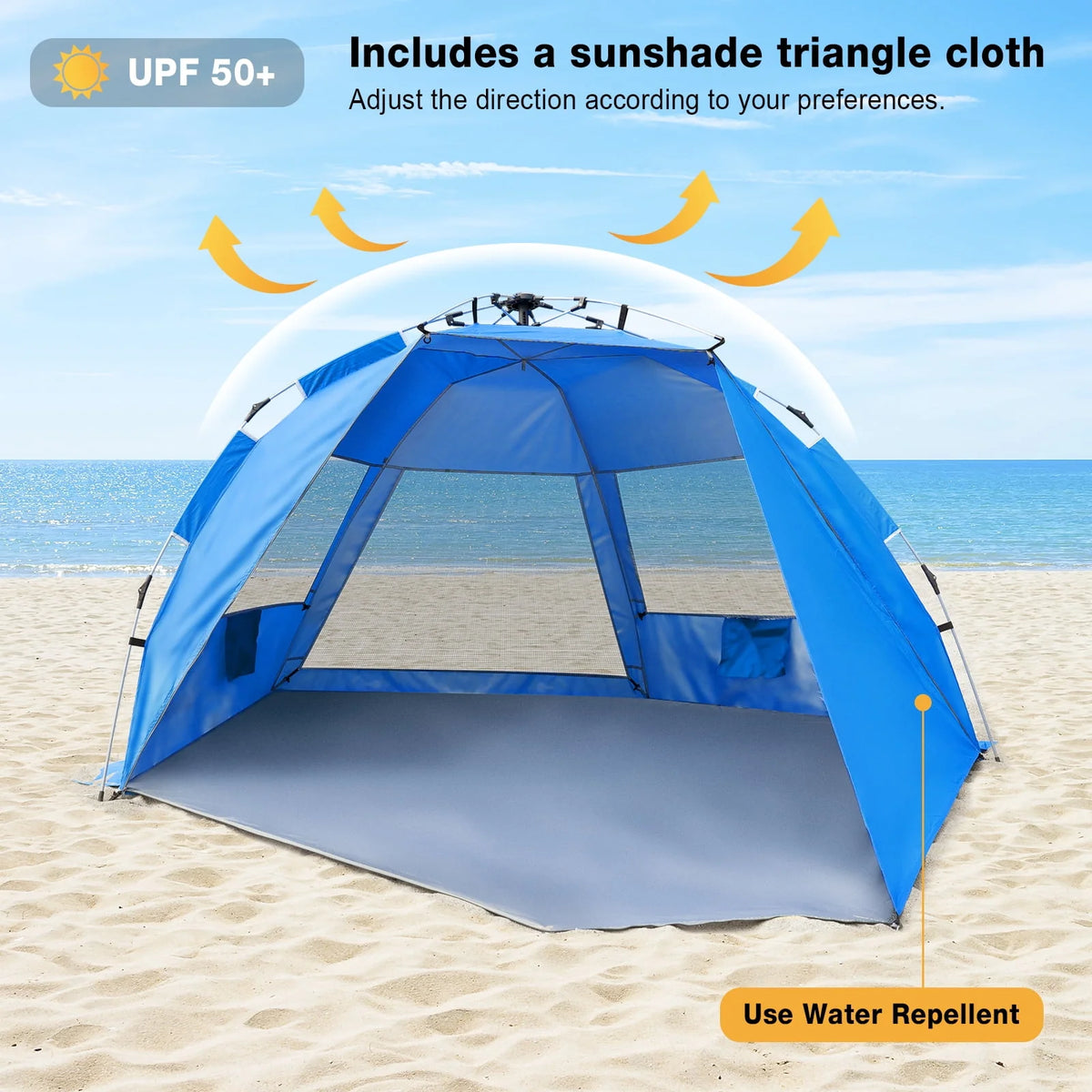 2-4 Person Pop-up Beach Tent UPF 50+ UV Protection Portable Waterproof Sunshade Blue A535
