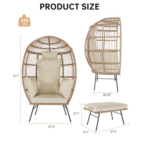 Oversized Grey Wicker Egg Chair with Ottoman C827