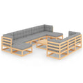 11 Piece Patio Lounge Set with Gray Cushion Pinewood Sectional Outdoor Furniture Set N44132