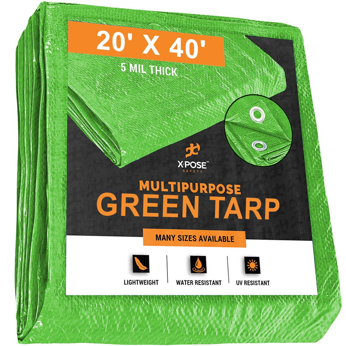 Green Poly Tarp 20' x 40' Waterproof 5 Mil C374141