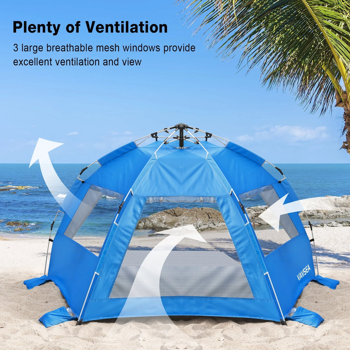2-4 Person Pop-up Beach Tent UPF 50+ UV Protection Portable Waterproof Sunshade Blue A535