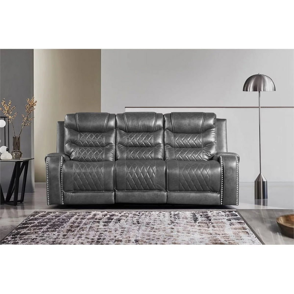 2-Piece Gray Upholstered Manual Reclining Sofa Set X84067
