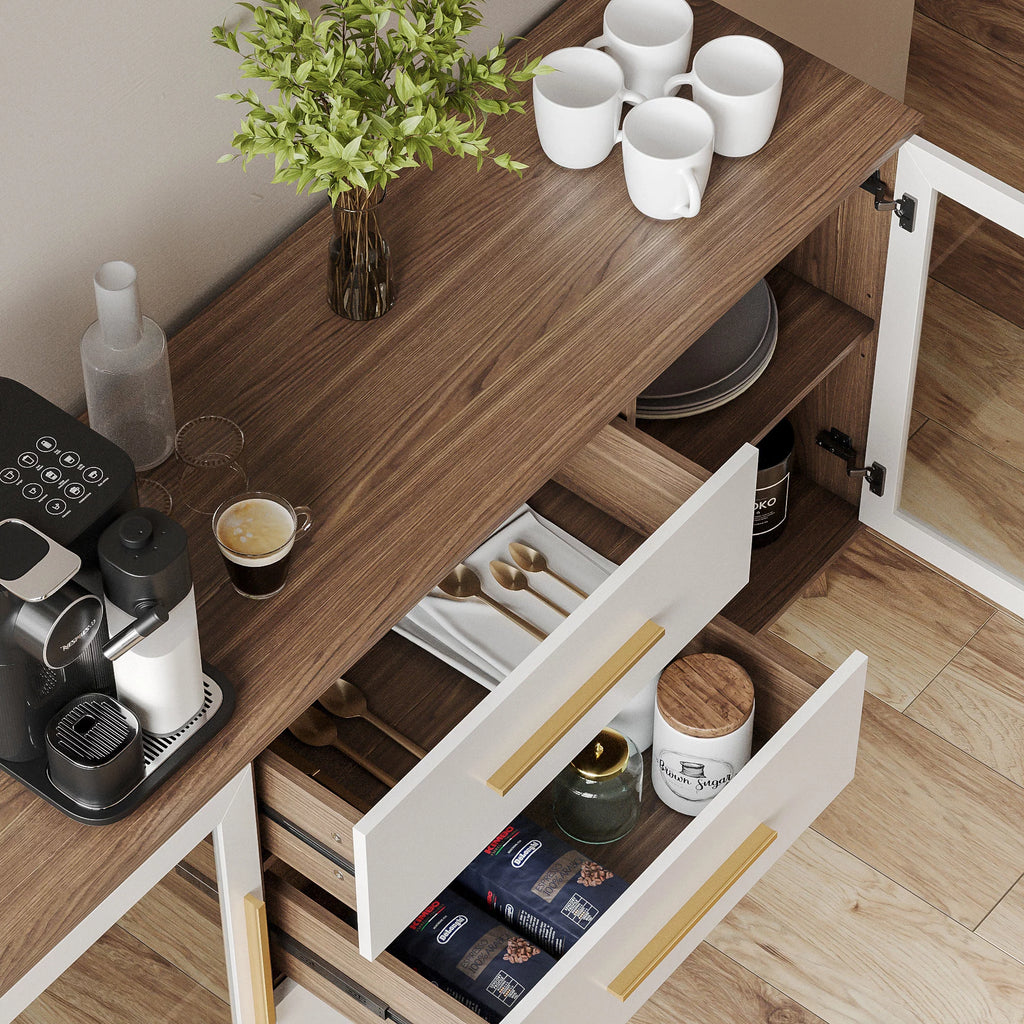 White Sideboard Buffet Cabinet with 3 Drawers & 2 Doors Y655701