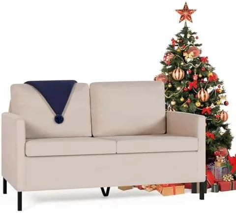 Fabric Modern Small Loveseat Sofa Couch 51" W Upholstered 2-Seater with Iron Legs F275447