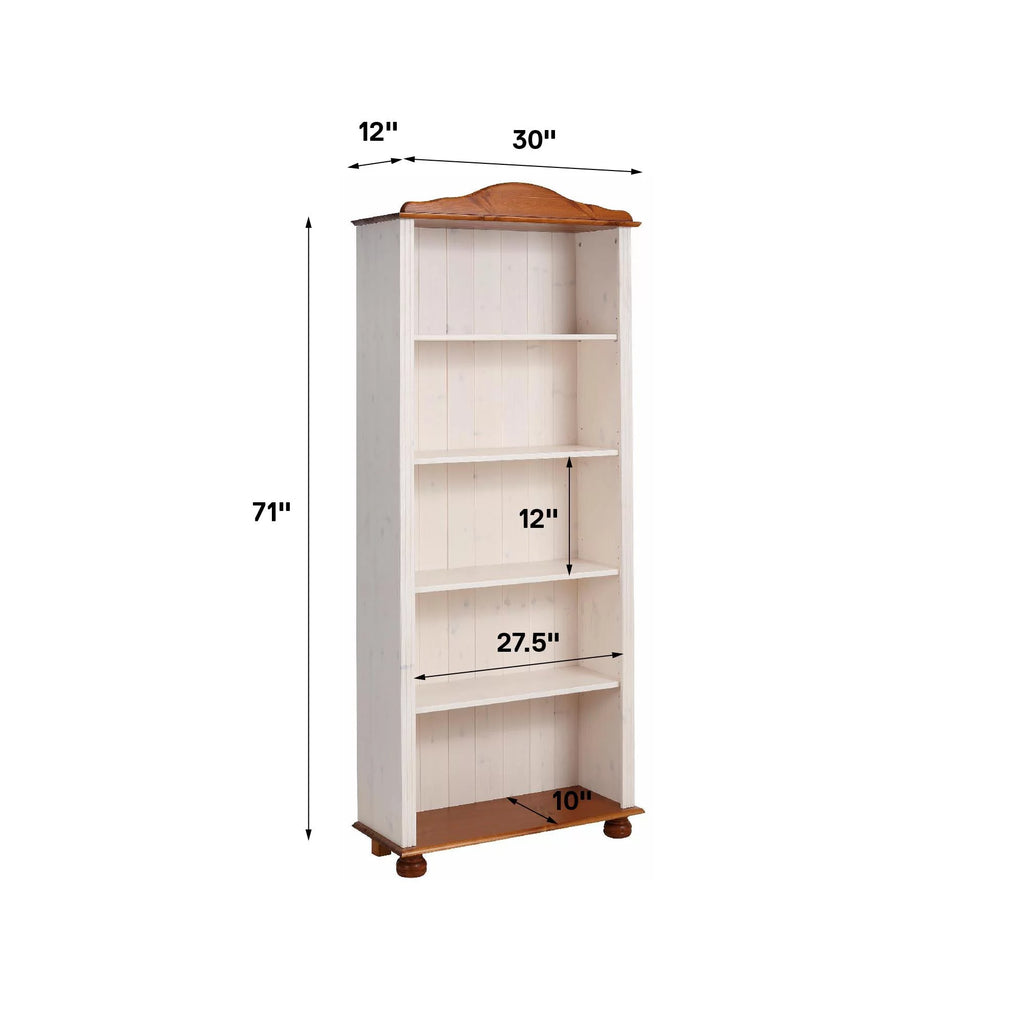 5 Shelf Open Bookcase, White and Honey X935
